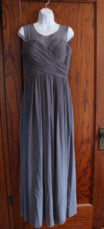 Bill Levkoff Dresses & Skirts - BILL LEVKOFF Bridesmaid Dress Size 12 Gray Formal Gown Sheer Top Pleated Heart